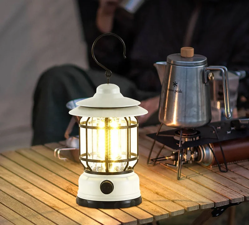 Hanging Hook Dimming Switch Portable AA Battery Vintage COB LED Camping Light Outdoor Tent Retro Lantern Light