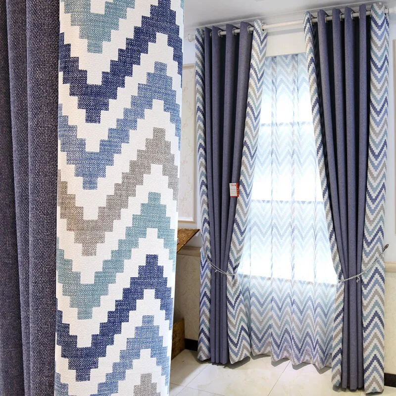 
Nordic style linen look hotel living room modern blackout luxury printed curtain set 