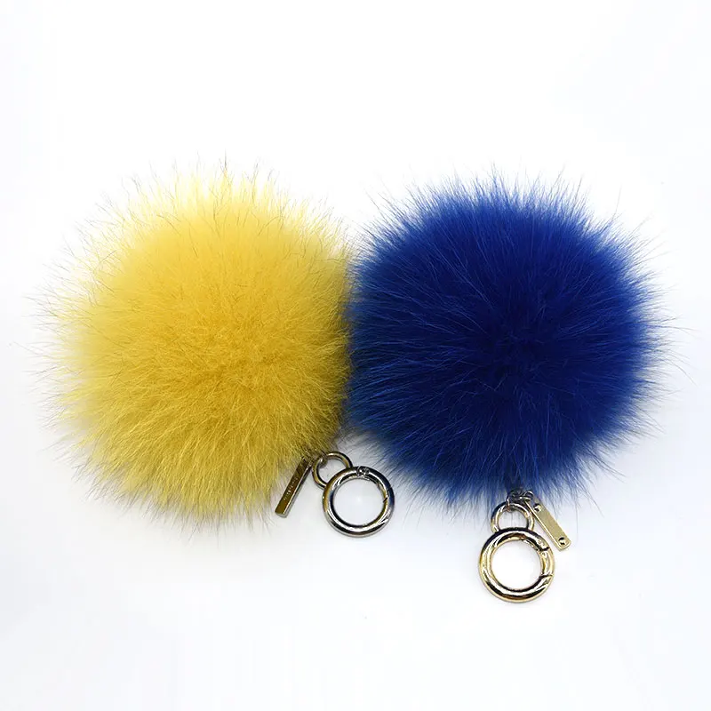 KAZUFUR Fox Fur Pom Pom Keychains  for Lady Handbag/bag charm Real fur ball Keychain