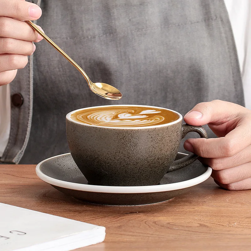 Retro modern style wholesale macchiato cappuccino espresso mug cup daily coffee shop ceramic tea cup with saucer