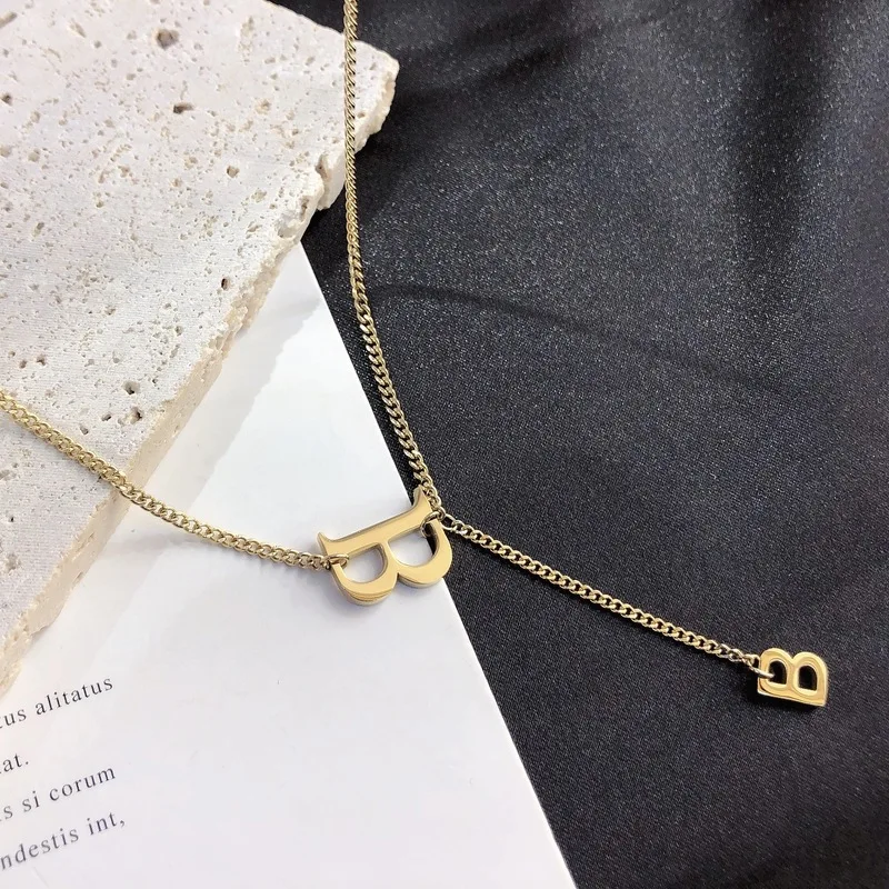 Capital Letter B With Small Letter B Pendant Necklace New Fashion Stainless Steel Necklace High Quality Gold-Plated Necklace