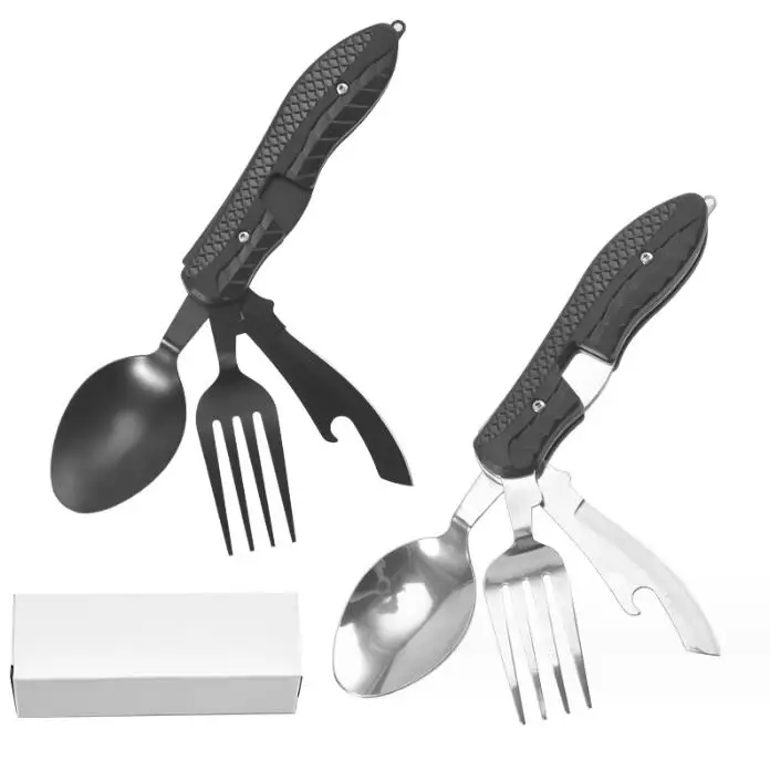 Multifunctional Camping Portable Detachable Folding BBQ Tableware steel cutlery knife spoons and fork flatware set