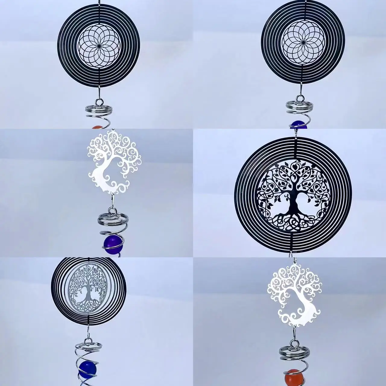 Stainless Steel Laser Money Bell Sympathy Wind Chimes With Tree of Life Hanging Spinner Spiral Tail Metal Crafts