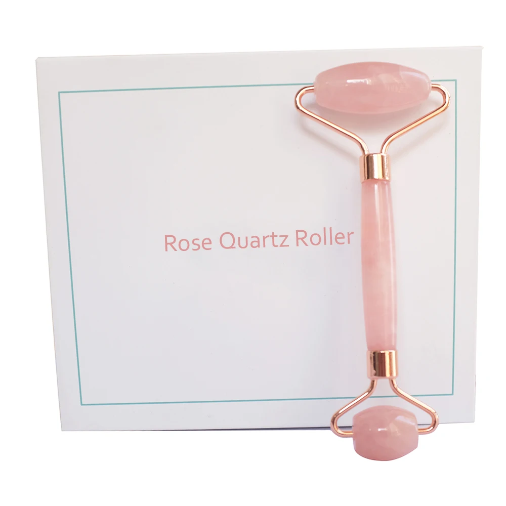 Rose Quartz Roller and Guasha with mask brush set for facial skin care tools
