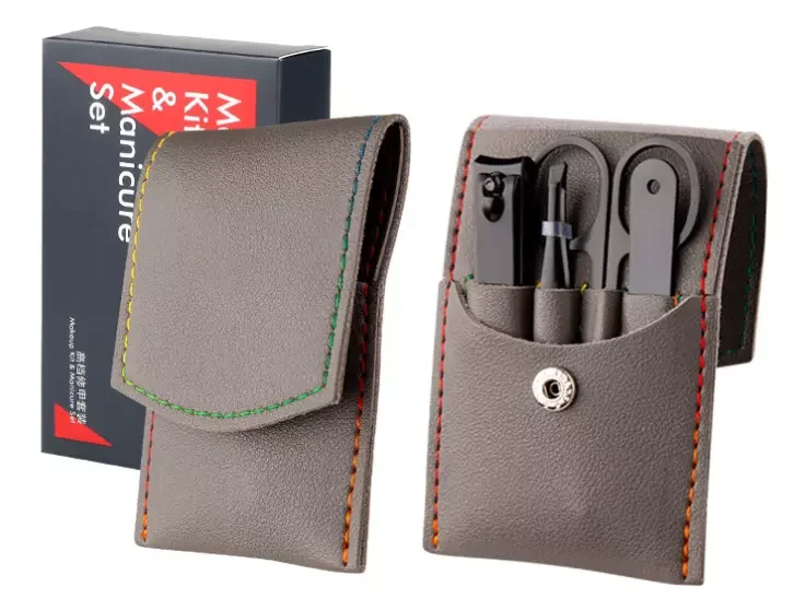 Factory Customized 4pcs Colorful Leather Case Stainless Steel Finger Toe Cutter Nail Clippers Set