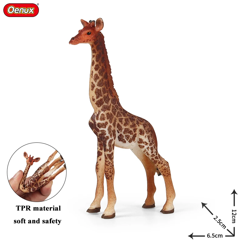 Oenux Wholesale Lovely Cartoon Wild Animals Deer Hippo Lion Wolf Model Action Figures Safety TPR Cake Toppers Kids Gift Toy