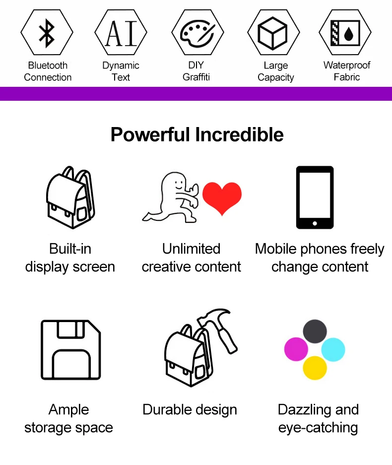 App Control Riding Bag Colorful Led Advertising Kids Night Life Display Backpack With Led Screen Smart Led Backpack Factory