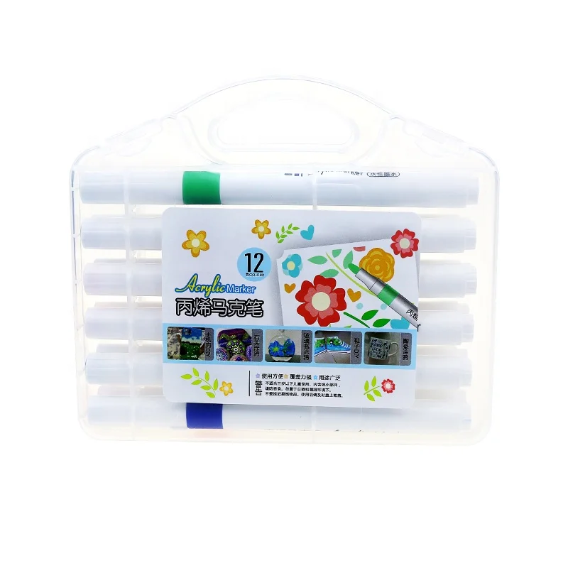 BECOL New Coming 12 Colors Acrylic Paint Markers Fluorescent Water-based Acrylic Marker Pen Set with Custom Logo for Children
