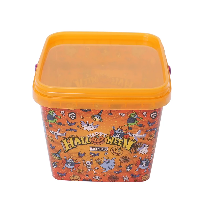 Custom factory Designed Square Food-Grade Plastic Snack Storage Box with Lid Handle Convenient Barrel Pails Drums Food Packaging