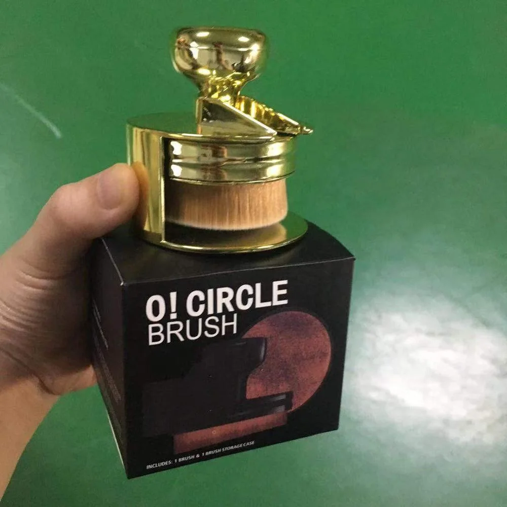 Rose Gold Custom Color Portable Powder Circle Foundation Brush With Holder Factory Wholesale Makeup Oval Brush