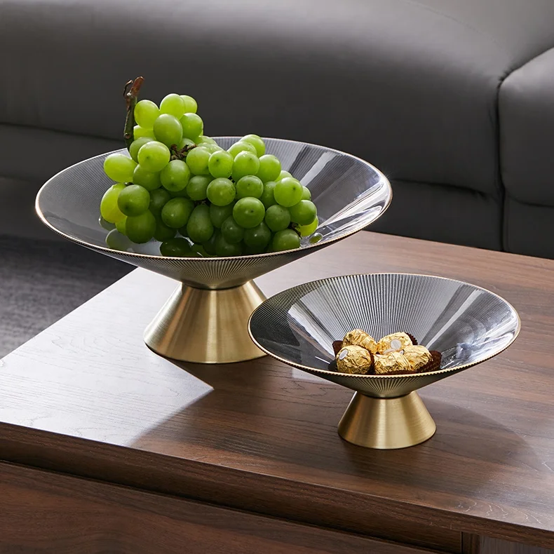 Bixuan стеклянный поднос для фруктов, тарелка для салата, конфет, закусок, сервировочный поднос с золотой основой и ободком, декор стола, центральные части