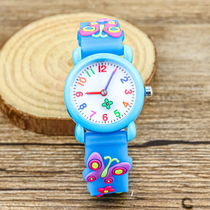 pretty cute girl child Ultra-thin cartoon watch easy to read different color second hand Arabic numerals display watch for girls