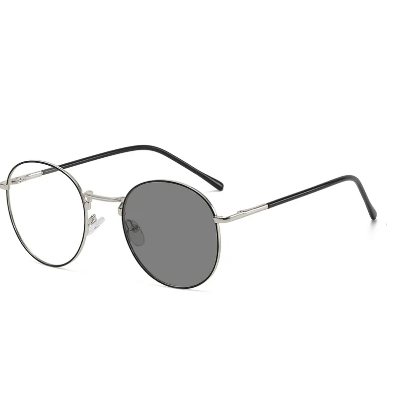 New Fashion Metal Retro Lightweight Round Frame Anti Blue Light Color-Changing Glasses