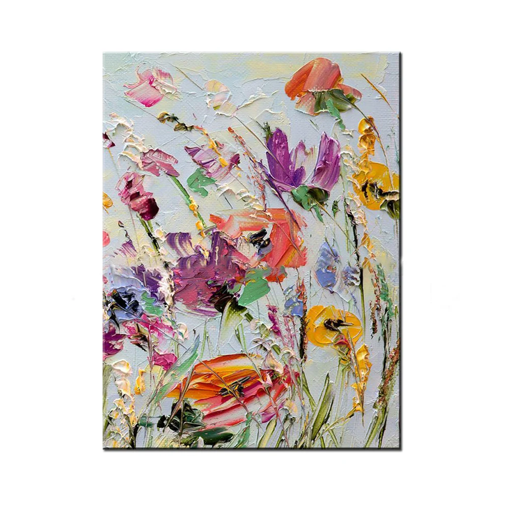 Newest Oil Picture Artwork Hand Painted Modern Knife Color Flower Oil Painting on Canvas for Home or Hotel Wall Decor Paintings