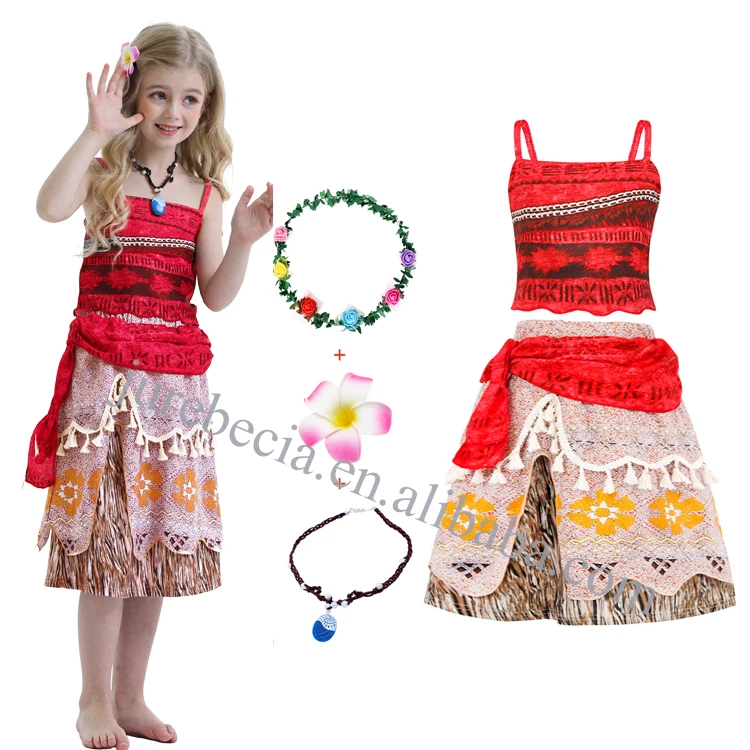 Sleeveless Two-Pieces Skirt Set Little Girls Summer Dresses Toddler Kids Halloween TV & Movie Adventure Moana Princess Costumes