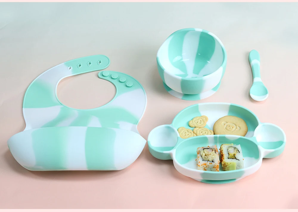 Custom Logo Modern Design Silicone Baby Feeding Set with Adorable Animals Kids Dining Product Suction Baby Feeding Sets