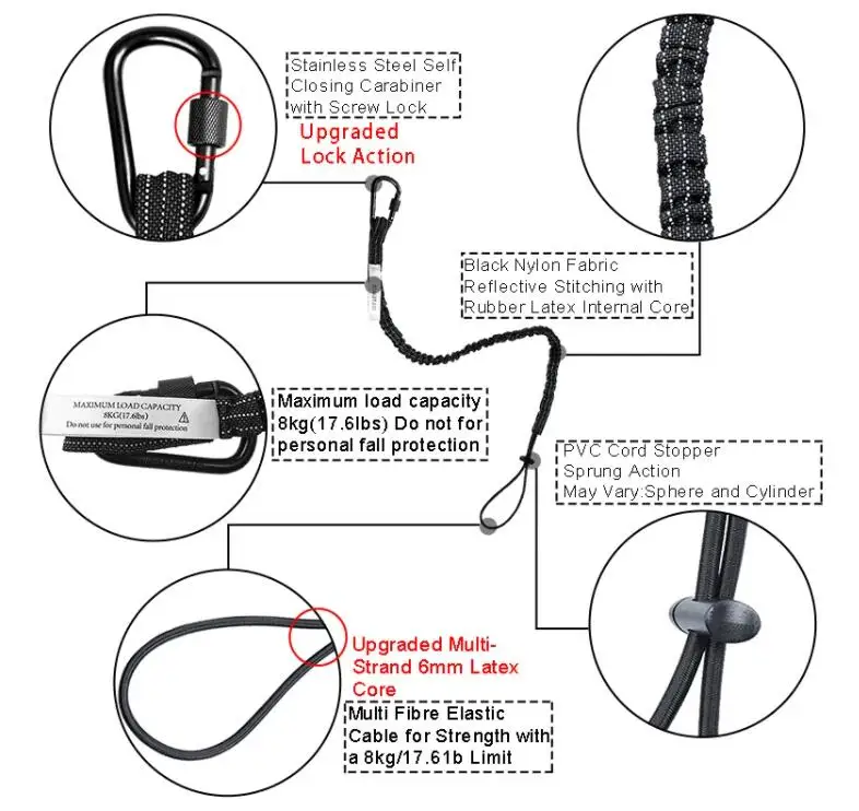 High Quality Retractable Tools set Lanyards with elastic rope safety lanyards
