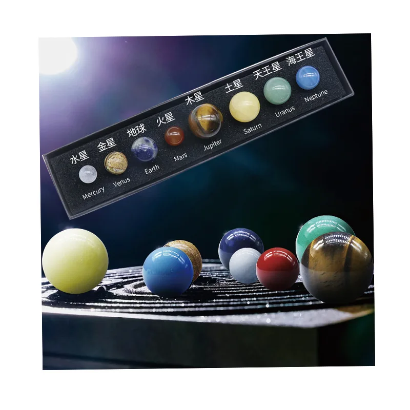 circular gemstone crystal ball stand logo ore jade crystal solar system 8 planets globe universe galaxy planets stone set