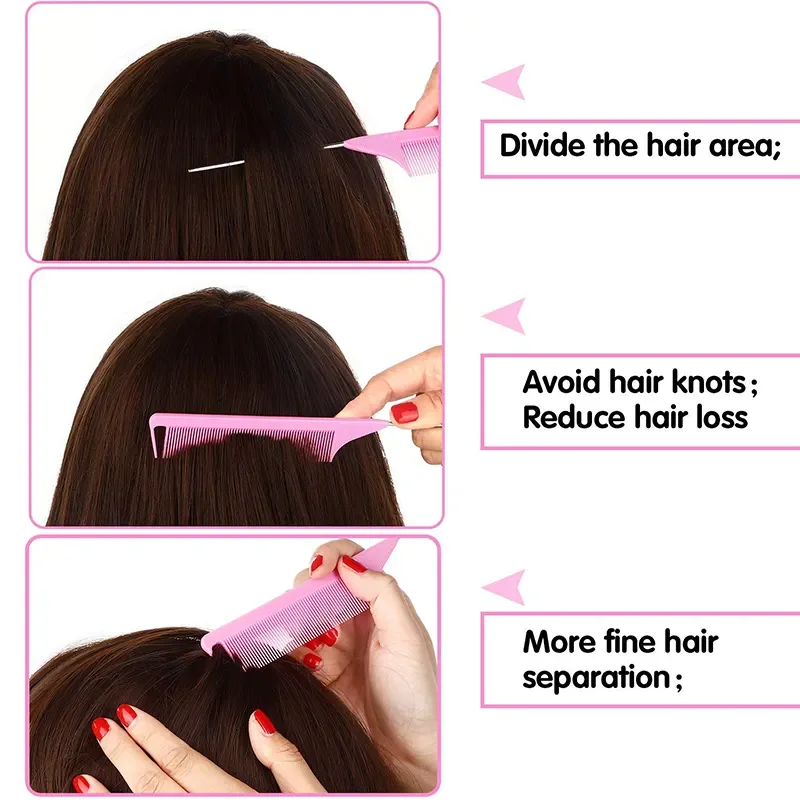 Wholesale Salon Hairdressing Rat Tail Comb Anti Static Heat Resistant Parting Hair Comb Metal Pin Tail Carbon Braiding Comb