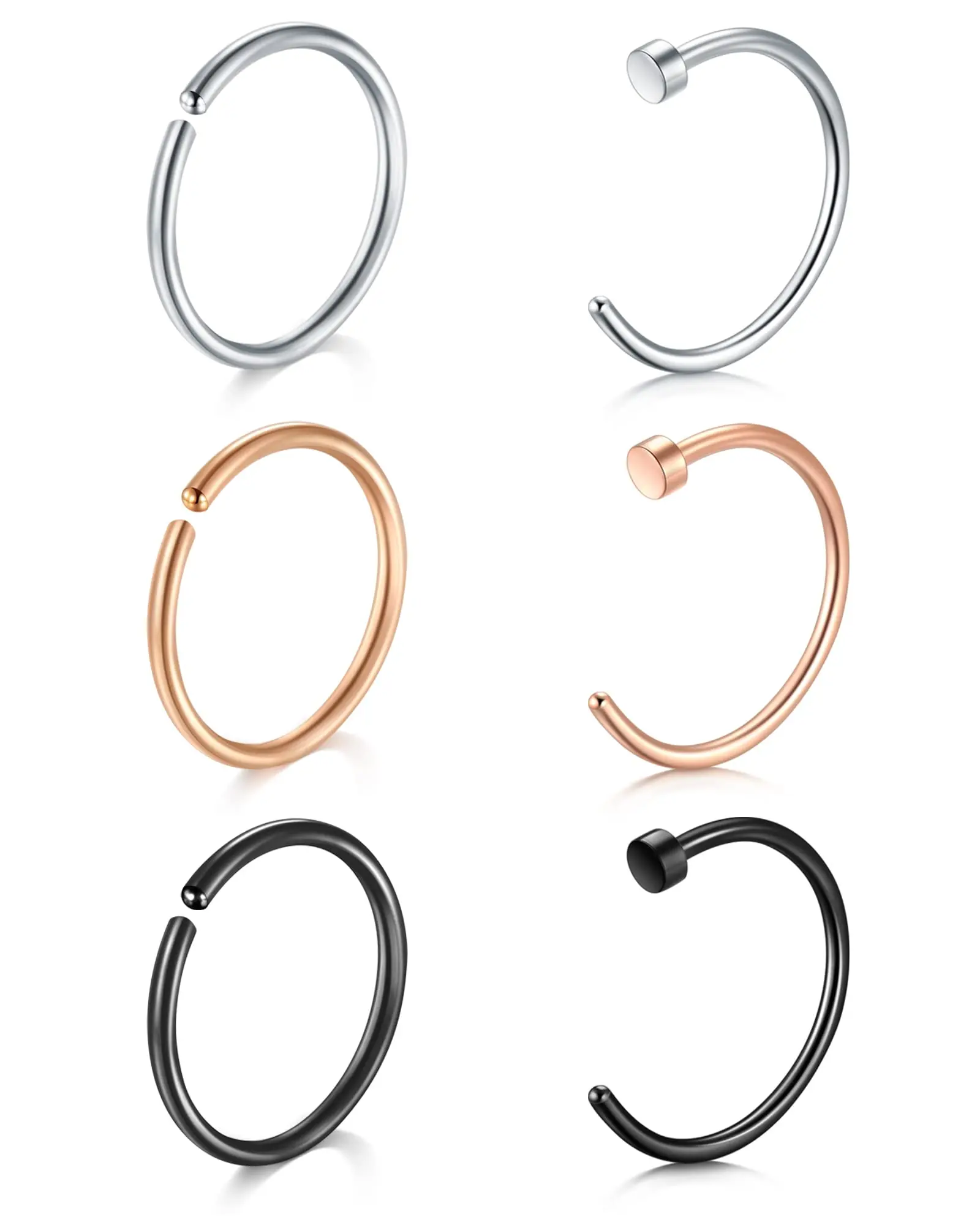20G Nose Rings Hoops Steel Simple Half Hoop Nose Ring 8mm Nose Hoops Tragus Cartilage Helix Rook Daith Conch Snug Earring