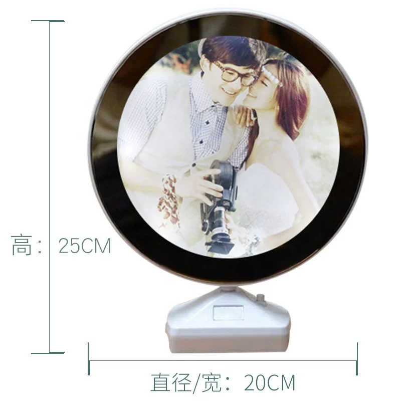 Photo Frame LED Mirror LED Magic Fashion Printer Ceramic Sublimation Bubble Light Bamboo Photo Frame Bulk or Gift Box or OEM