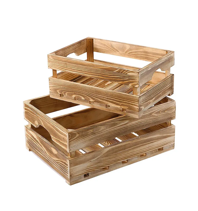 Irregular Vintage Wooden Basket Decorative Storage Box Wholesale Fruit Vegetables Crate