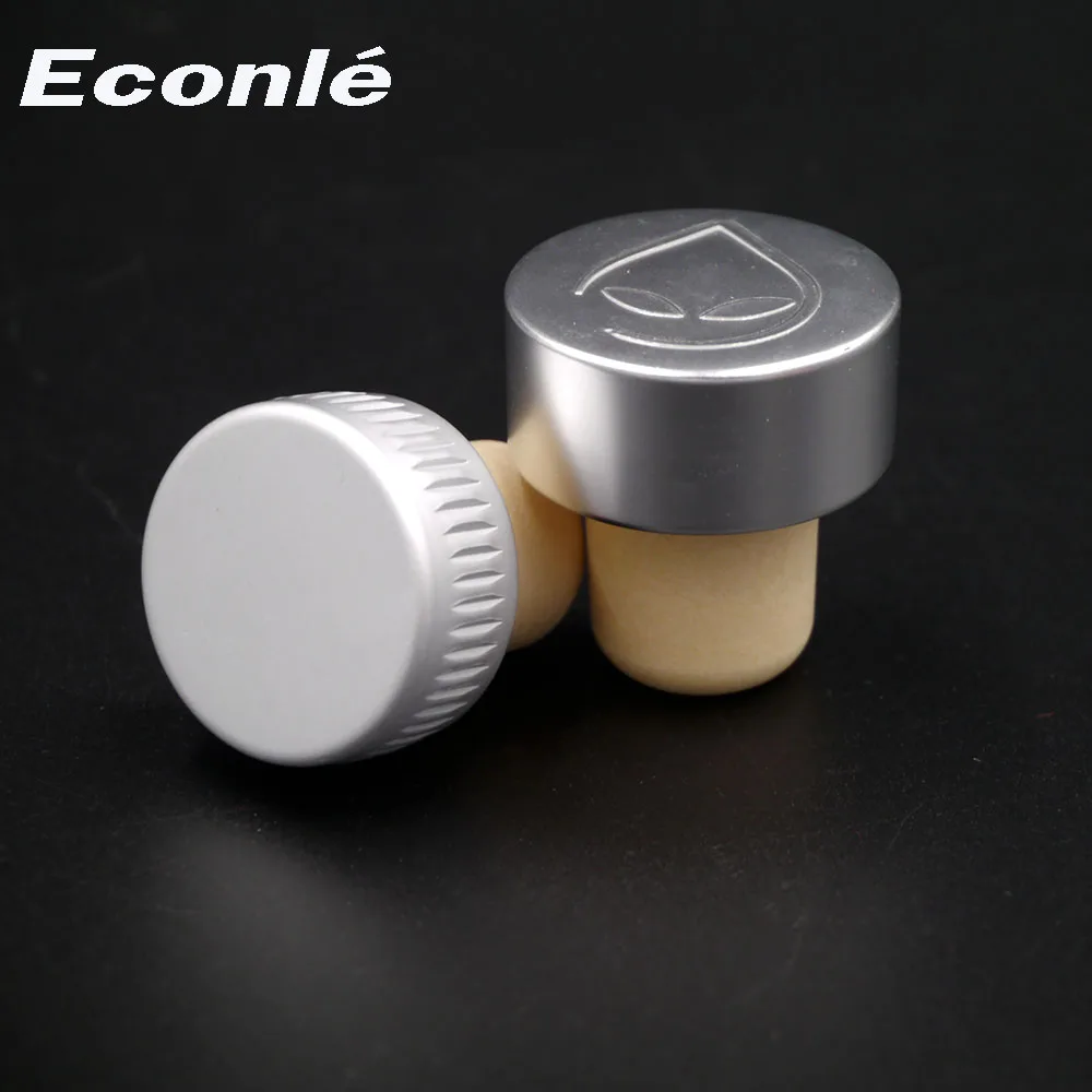 Logo printing aluminium top synthetic cork stopper 22.5*34.5 mm Liquor Whisky Wine Spirit Bottle Stopper bar top closure