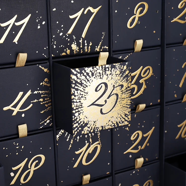 Black Gift Advent Calendar Present Box Christmas Advent Calendar Custom Packaging Calendar Box