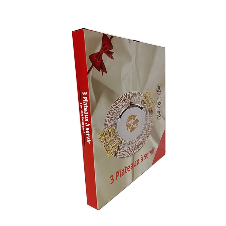 Stainless Steel Plateaux 3pcs Round Mirror Serving Trays Inox  Luxury Arabic Middle East Gold Metal Tray Set