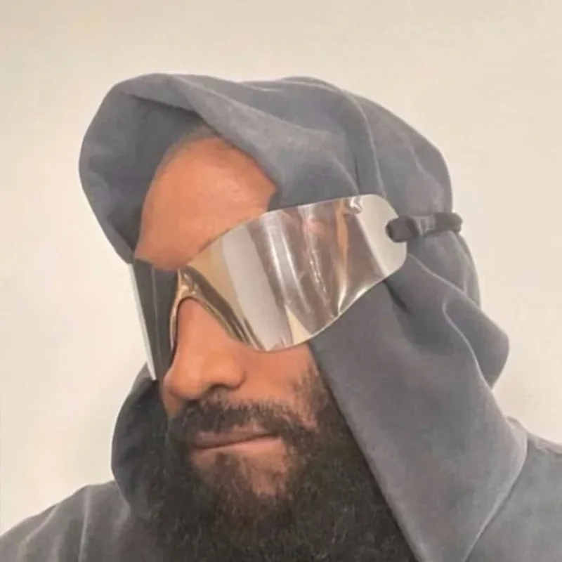 Custom Designer Oversized Wrap Quicksilver Gradient Sun Glasses Mirrored Rimless One Piece Y2K Futuristic Shades Sunglasses