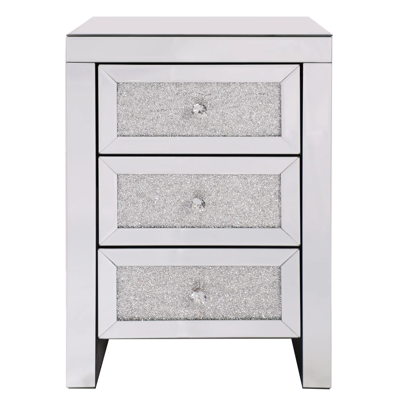 Modern Luxury 3-Drawer Coffee TV Nightstands Crystal Crushed Diamond & Mirrored Furniture for Living Room