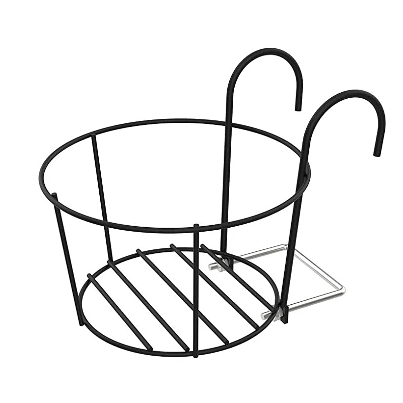 Hanging Railing Planter Flower Pot Hanging Baskets Holder Balcony Round Planter Tray