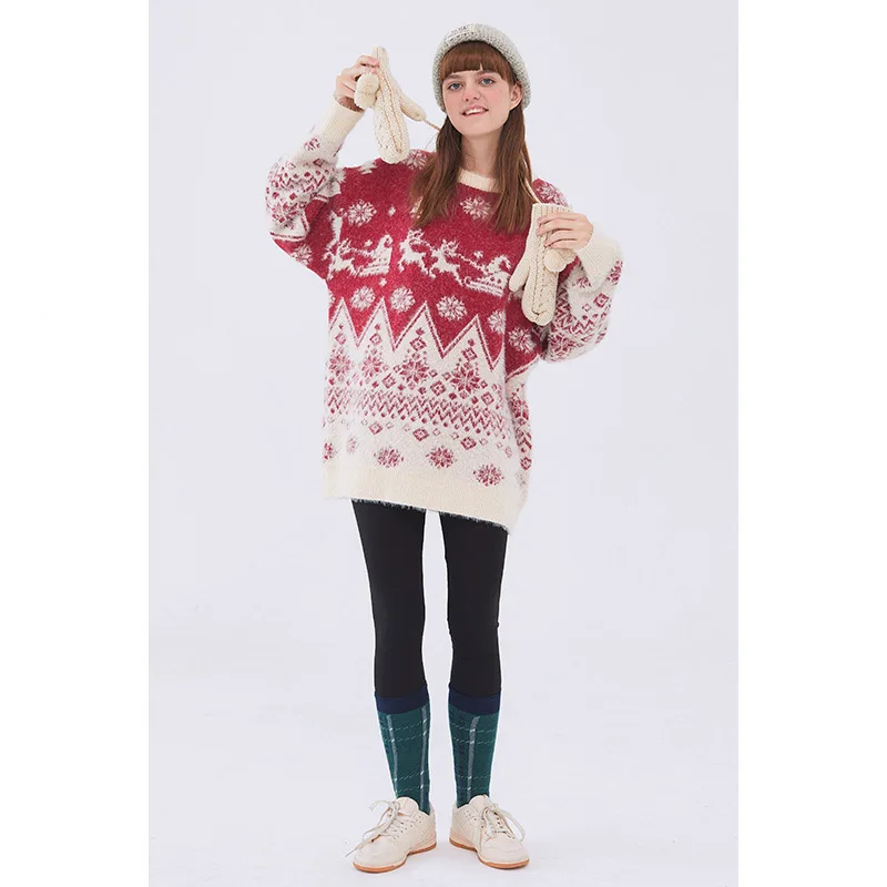 Wholesale Unisex knitted Ugly Christmas Pullover Sweater Jumpers Custom Acrylic Women Couple Family Merry Christmas Ugly Sweater