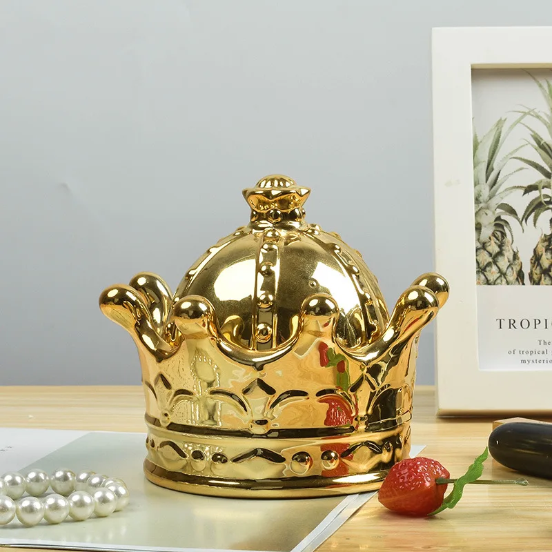 Custom Logo Gold Queen Shape Ceramic handicraft table furnishing items storage tank jewelry box incense candle display box