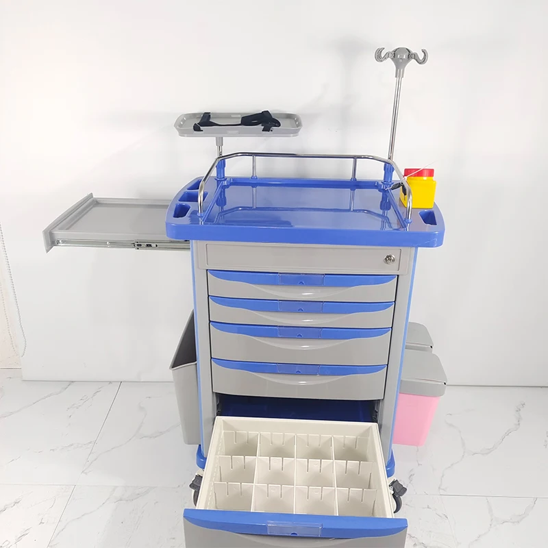Medical ABS Emergency Room Treatment Trolley ISO Certified Crash Cart with Defibrillator for Hospital Use