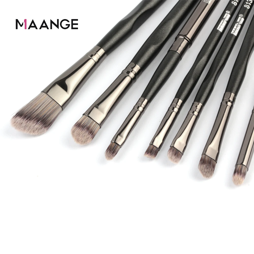MAANGE Private Label Elegant brush 7pcs Custom Black Lip Angled Foundation Concealer Eyeshadow Eye Shadow Makeup Brush Se