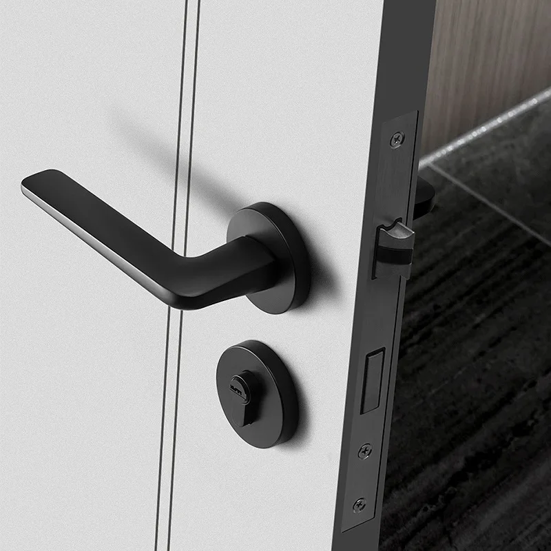 Matte black mute bedroom door lever handle zinc alloy indoor bathroom privacy door lock handle