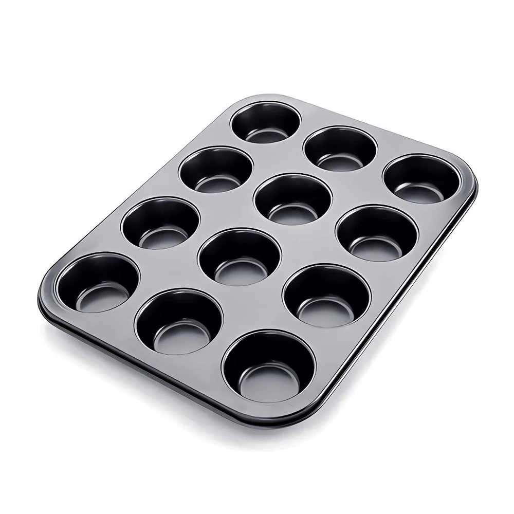 Non stick oven baking tray carbon steel metal gold colored 12 cavity mini muffin pan