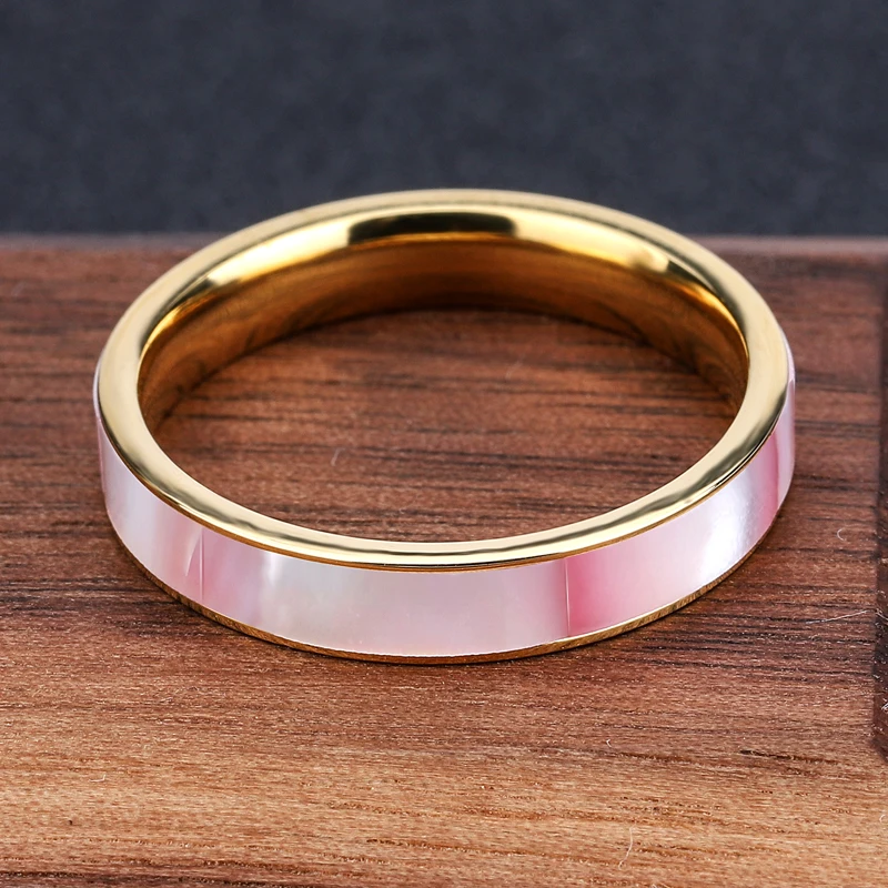 Best Selling Joyas Acero Inoxidable Bridal Wedding Rings Women  with Pink Shell