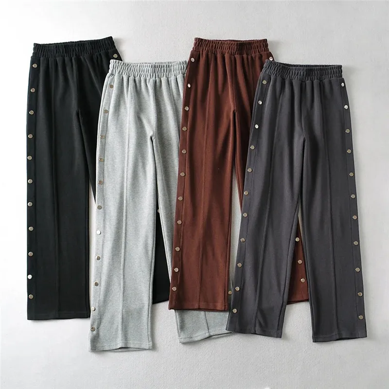New Autumn Winter Side Stud Loose Hip Hop Dance Straight Sweatpants