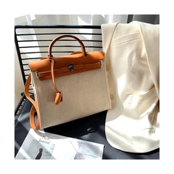 2020 new fashion one shoulder messenger handbag canvas with cowhide popular female bag