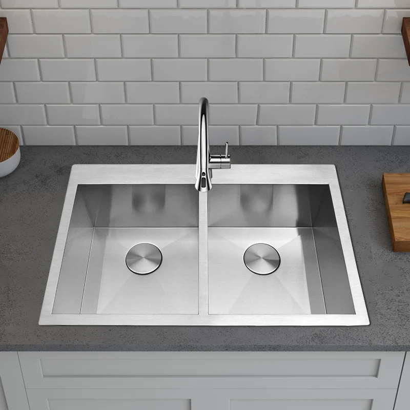 Customized Single Double Bowl 304 Stainless Steel Handmade Kitchen Sinks For Apartment Hotel