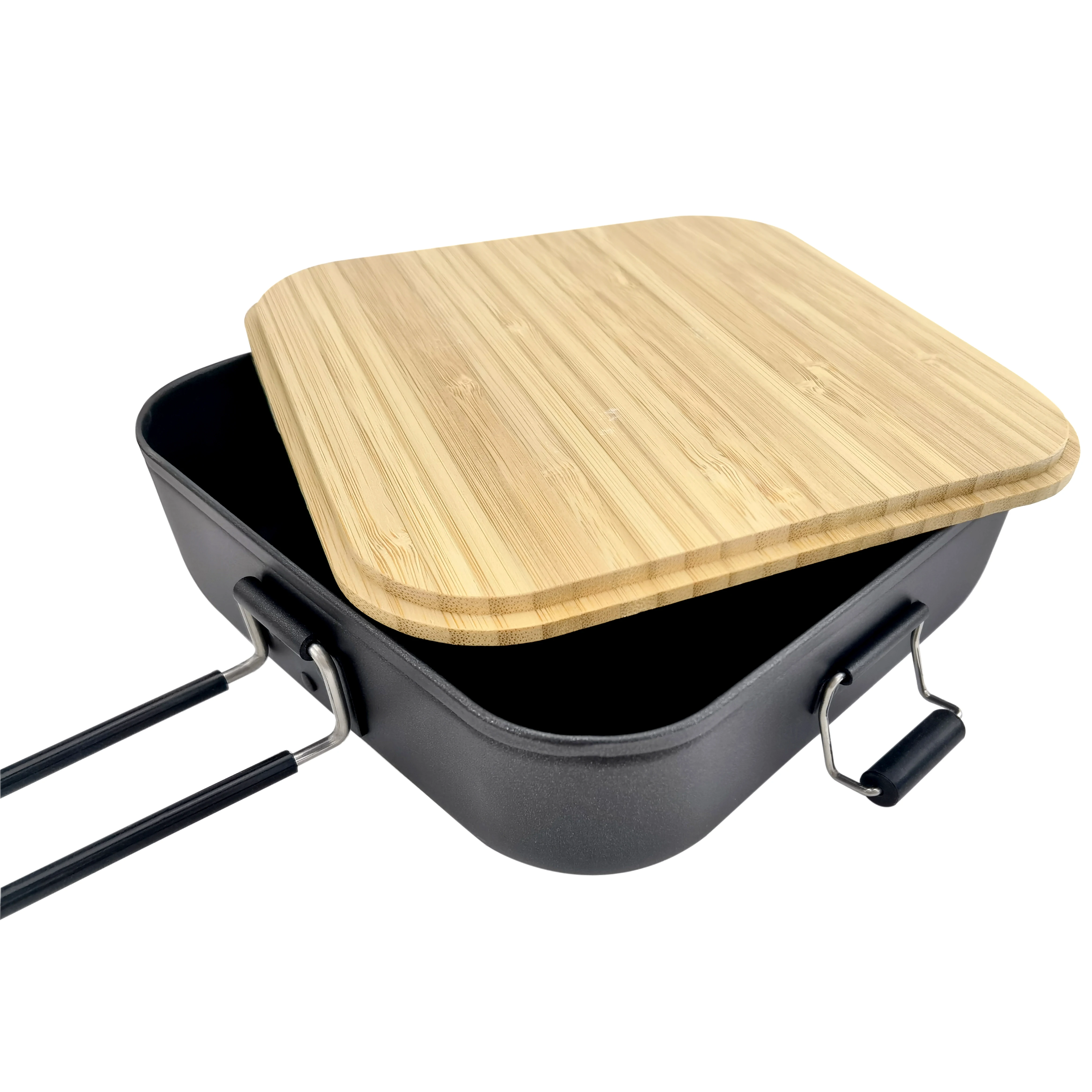 Outdoor camping picnic with handle bamboo lid aluminum lunch box non-stick coating multi-purpose portable lunch box