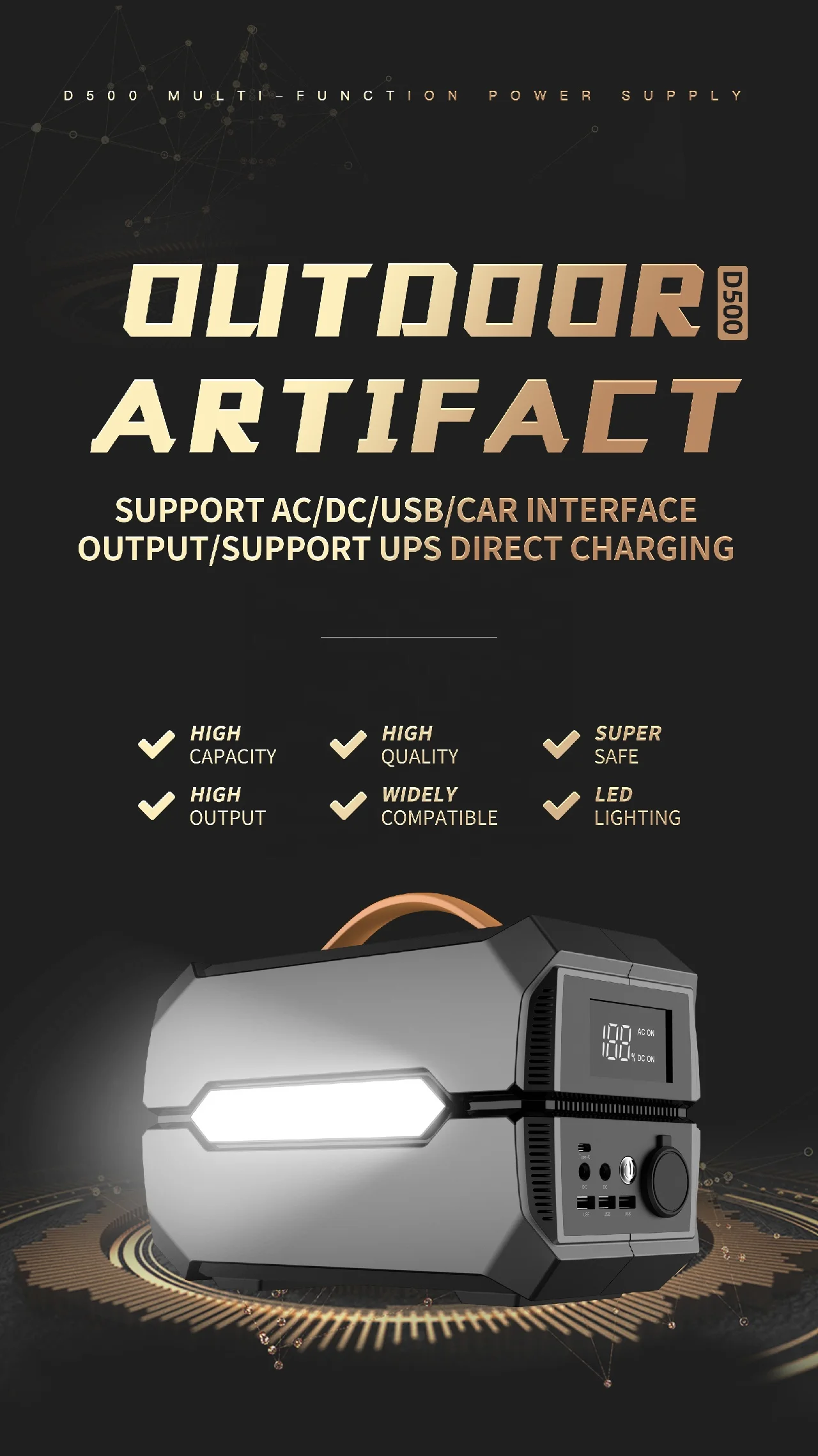 500W/1500W portable power station AC/DC Output Fast Charging Solar Station For Desktop/UPS Lithium Battery