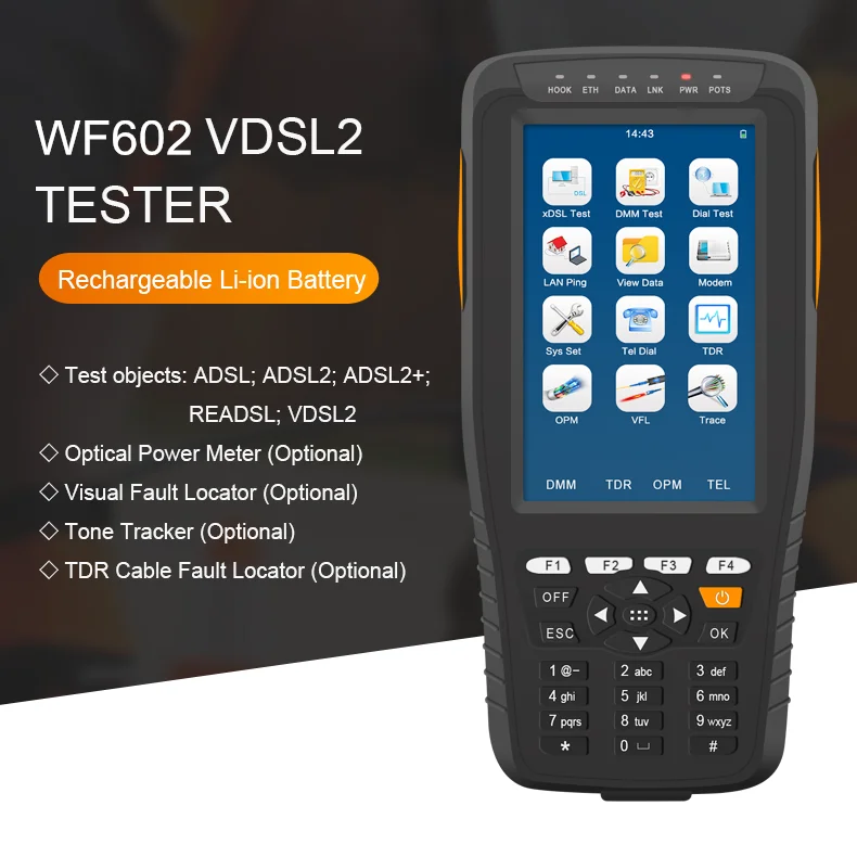 ONEFIND WF-602 VDSL Tester Support  ADSL/VDSL/OPM/ VFL/TDR /Tone Tracker, all-in-one unit DMM Telecom test  ADSL TESTER