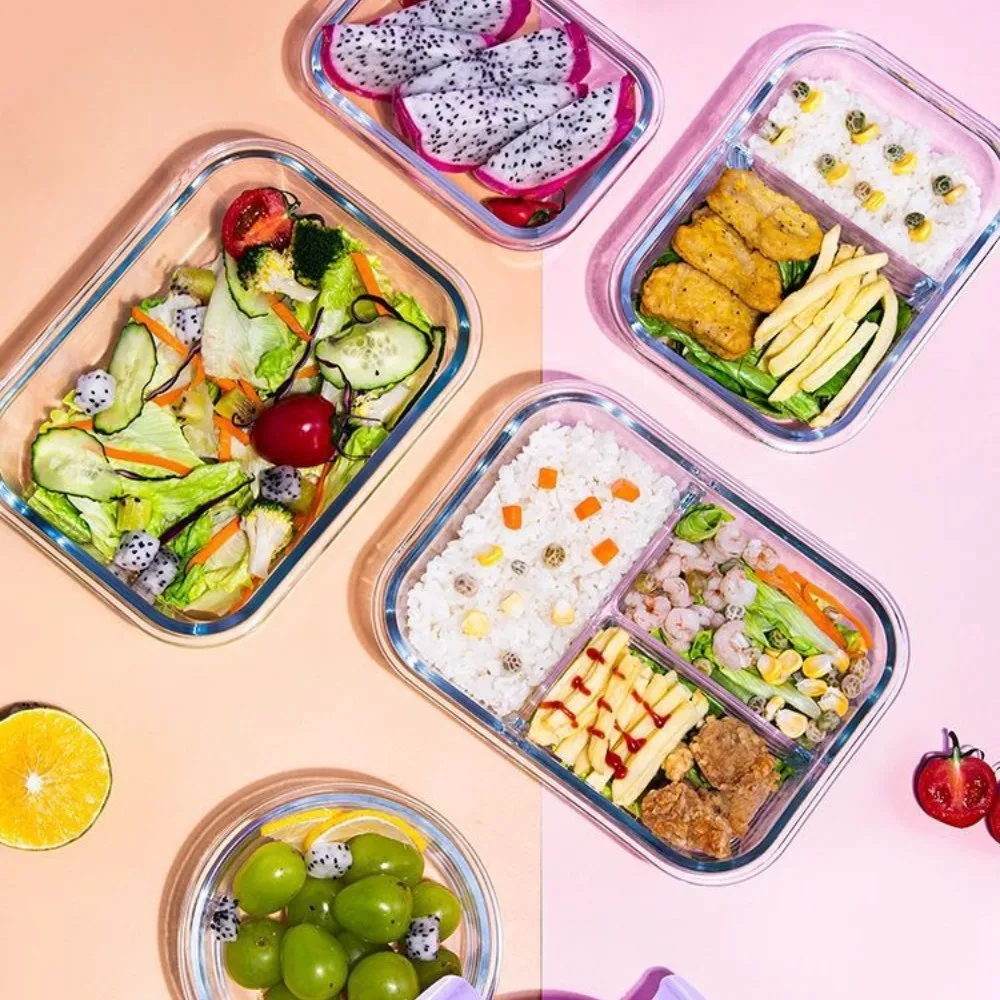 Eco Friendly Wholesale Custom Silicone Lid Square Rechargeable Glass Lunch Box baby Food Container with measurement