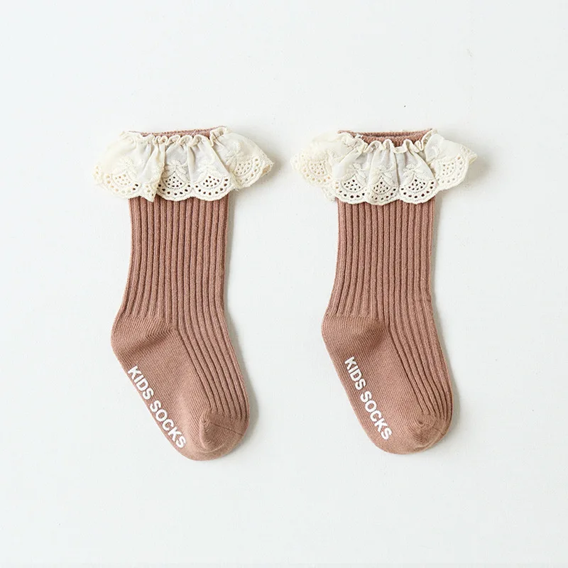 New High Quality Cotton Lace Ruffle Princess Ribbed Anti-slip Baby Socks
