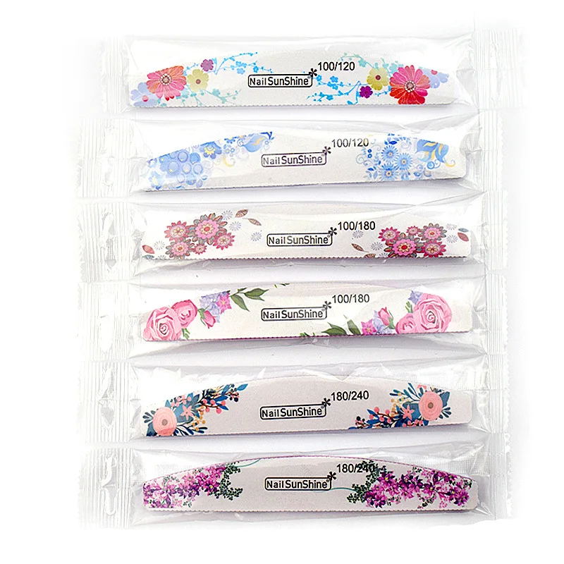 Professional Double-sided Nail File White Sandpaper Half-moon Beauty trimming Tools 100 / 180 /240 Flowers Nail Files Manicure