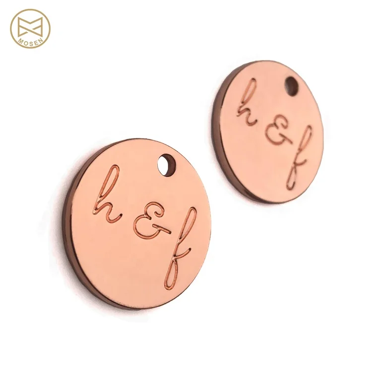 Round Rose Gold Customized Brand Name Zinc Alloy Metal Sewing Logo Labels for Garment