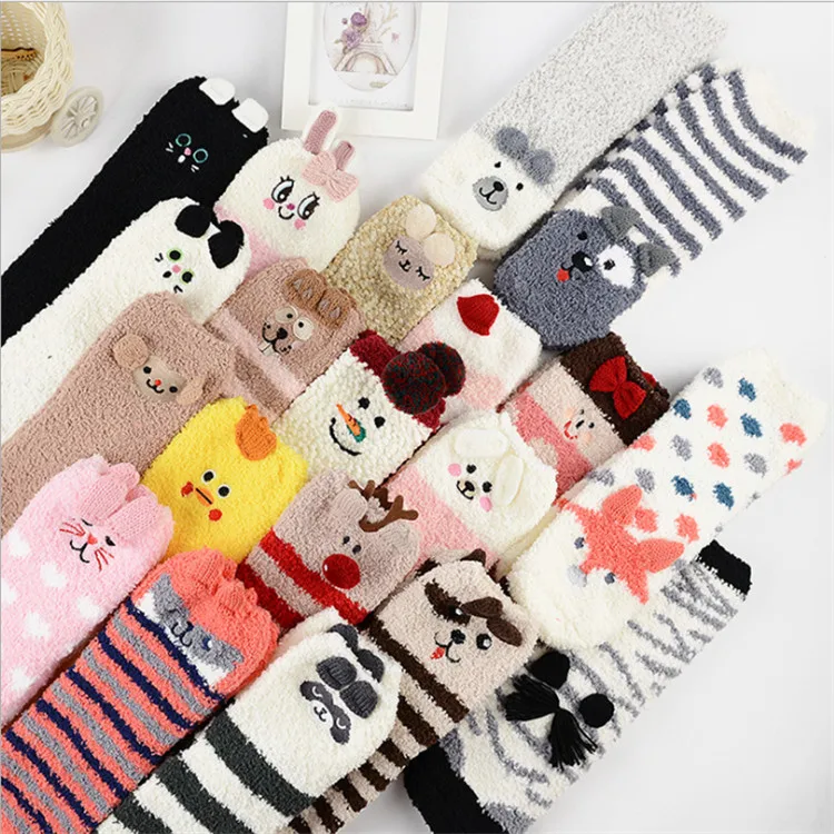 3D Cartoon  Cute Animal Tiger Cat Panda  Bluk Gift Box Packed Socks   Floor Fuzzy Fluffy Socks  Women